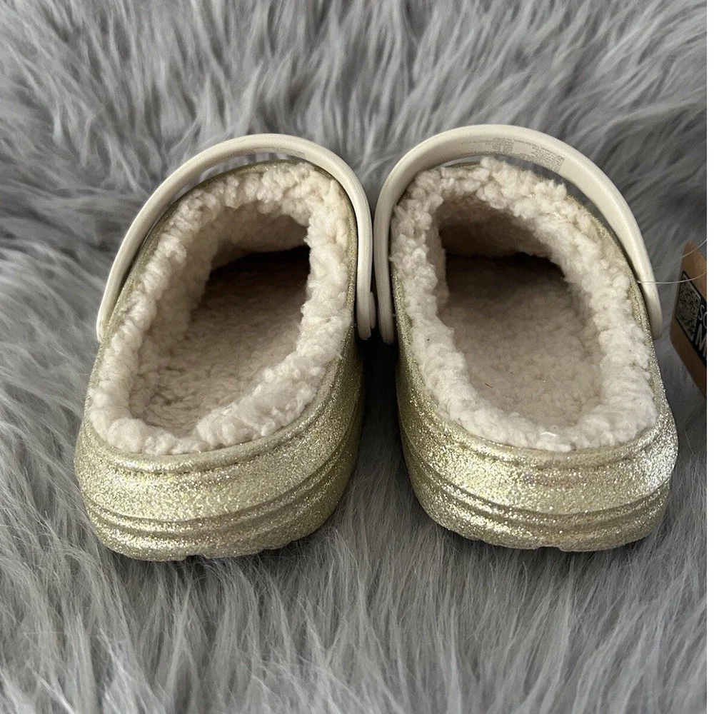 Rugged Shark Clogs Girls Size 5 Sparkly Gold Lined Slip On Shoes Sandals